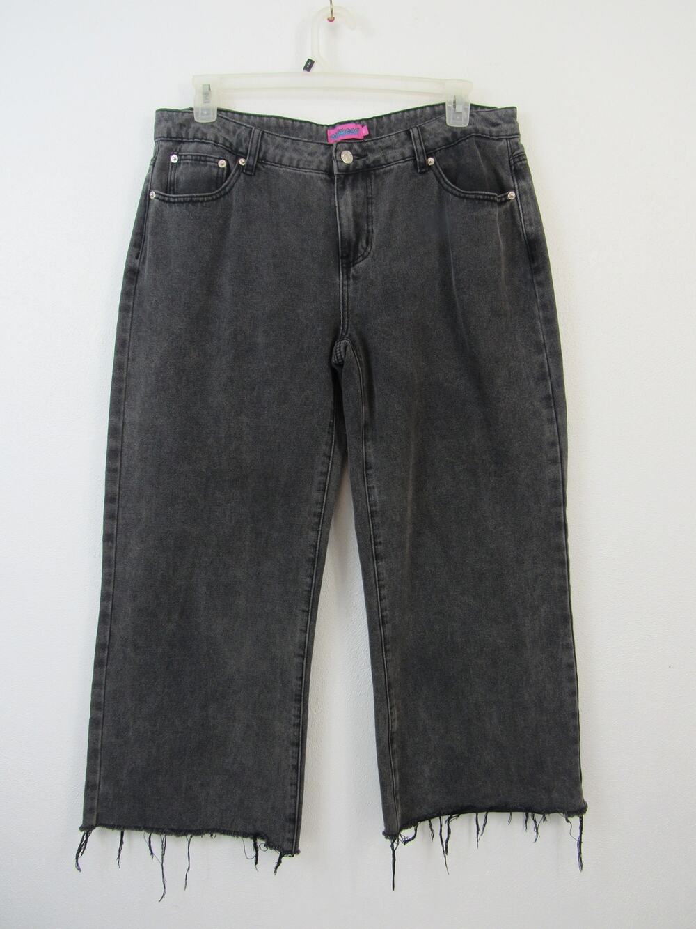 Edikted XL Black Washed Jeans Low Rise Loose Fit Wide Leg Jeans Raw Hems